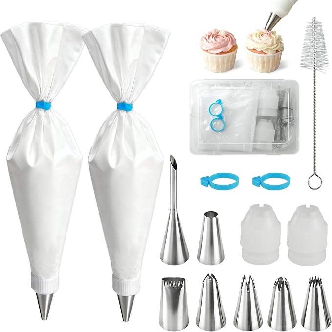Reusable Piping Bags and Tip Set,16inch Pastry Bags,for Cake Decorating Kit and Home Baking,Frosting Piping Kit,15PCS,Cake Piping Kit, Easy to Clean