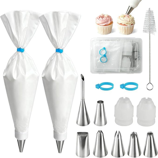 Reusable Piping Bags and Tip Set,16inch Pastry Bags,for Cake Decorating Kit and Home Baking,Frosting Piping Kit,15PCS,Cake Piping Kit, Easy to Clean