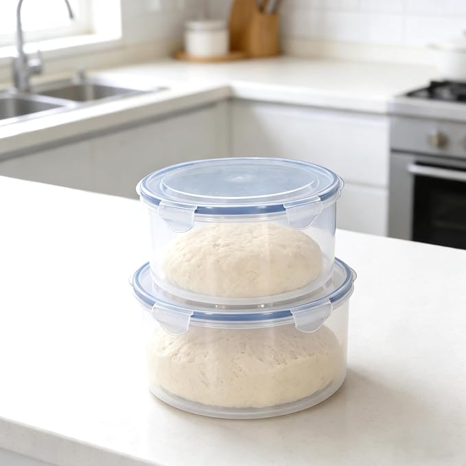 2Pack Dough Proofing Box,4.5/3 Qt Stackable Sourdough Pizza Proofing Container with Airtight Lid,Large Capacity Bread Proofing,Round Dough Proofing Bucket for Family Size Dough Box(Clear)