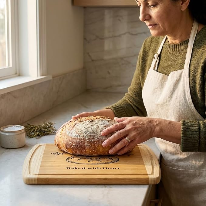 Personalized Sourdough Cutting Board - Engraved Bamboo Bread Board, X-Large Custom Monogrammed Baking Gift for Bakers - 18 x 12 Sourdough Bread Cutting Board for Wedding, House Warming Gifts New Home