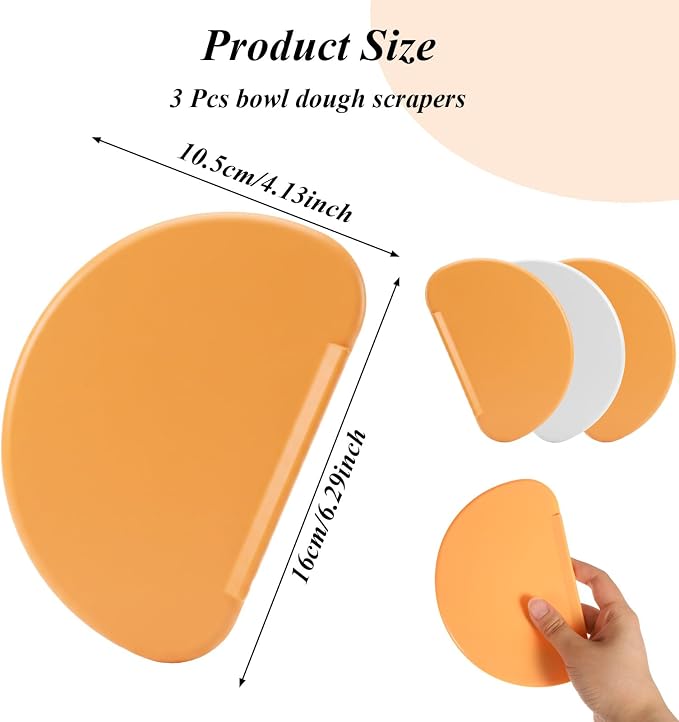 3 Pcs Bowl Dough Scraper, Silicone Dough Scraper Flexible Curved Pastry Scrapers Bench Scrapers for Baking Food Bread