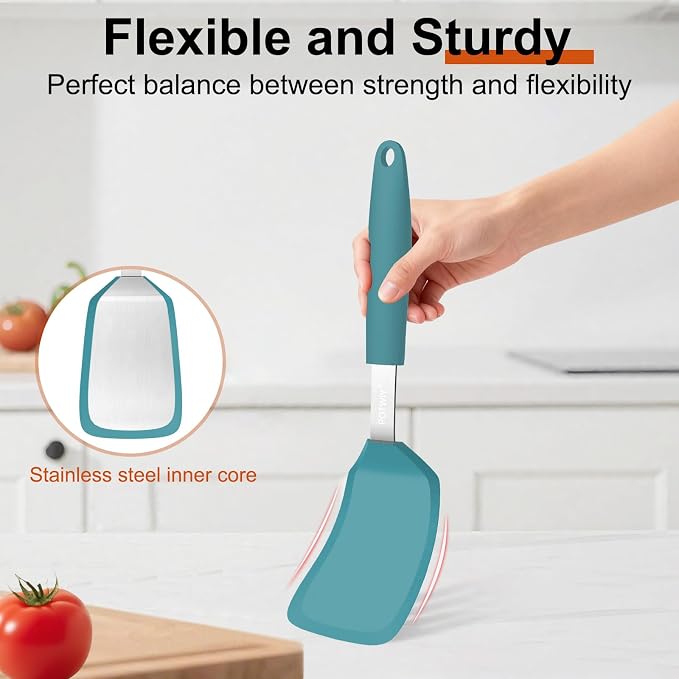 Silicone Spatula, 13 x 3.2 In, 600°F Heat Resistant (Blue) | Flexible Turner, BPA Free, Non Scratch for Non Stick Frying Pan, Kitchen Cooking, Flipping, Dishwasher Safe
