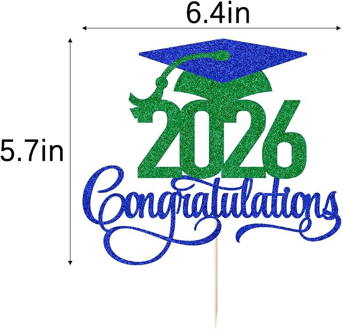 Dark blue green 2026 Congratulations Graduation Cake Topper,Congrats Grad Cake Decor - 2026 High School/College/Senior Graduation Party Decorations Supplies