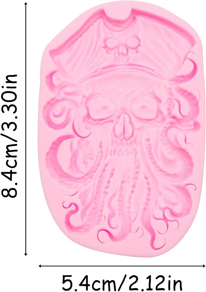 Skull Pirate Silicone Mold, Halloween Cupcake Topper Fondant Mold Skeleton Head Chocolate Molds Octopus Skull Pirate Molds for Cake Decoration Candy Polymer Clay Crafts Epoxy Resin