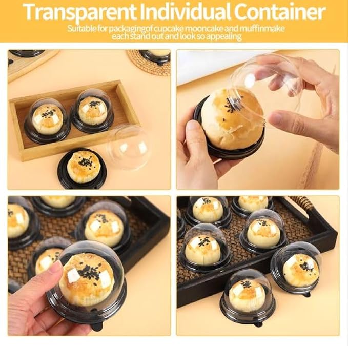Hewnda 50 Pack 2 Inch Clear plastic mini cake box muffins box cookies cookies muffins dome box wedding birthday gift box(Black)
