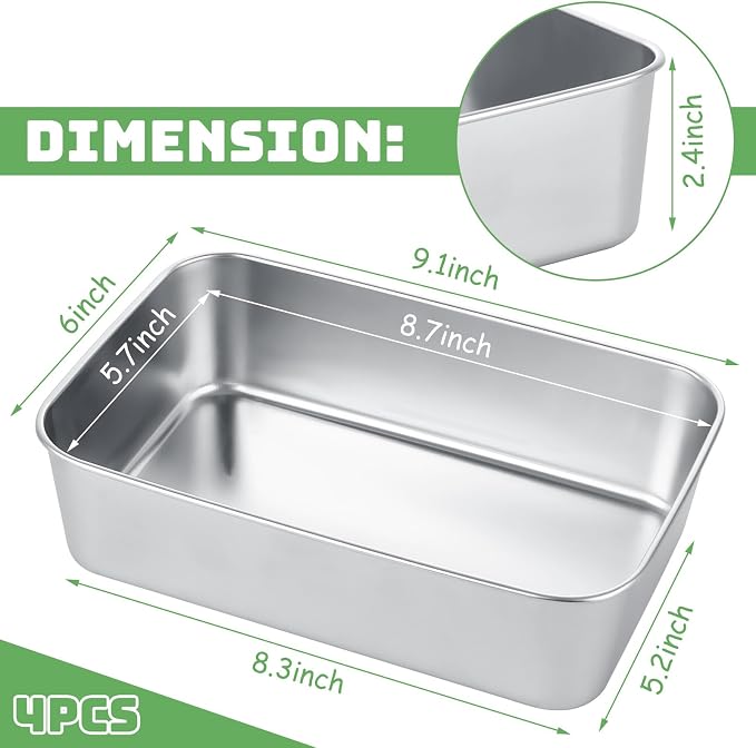AKOLAFE 4 Pack Stainless Steel Loaf Pan 9 x 5.9 Inch Banana Bread Pan for Homemade Bread Loaf Pans for Baking Bread Tin Sourdough Bread Baking Pan Metal Sandwich Loaf Bread Pans for Meatloaf, Cake