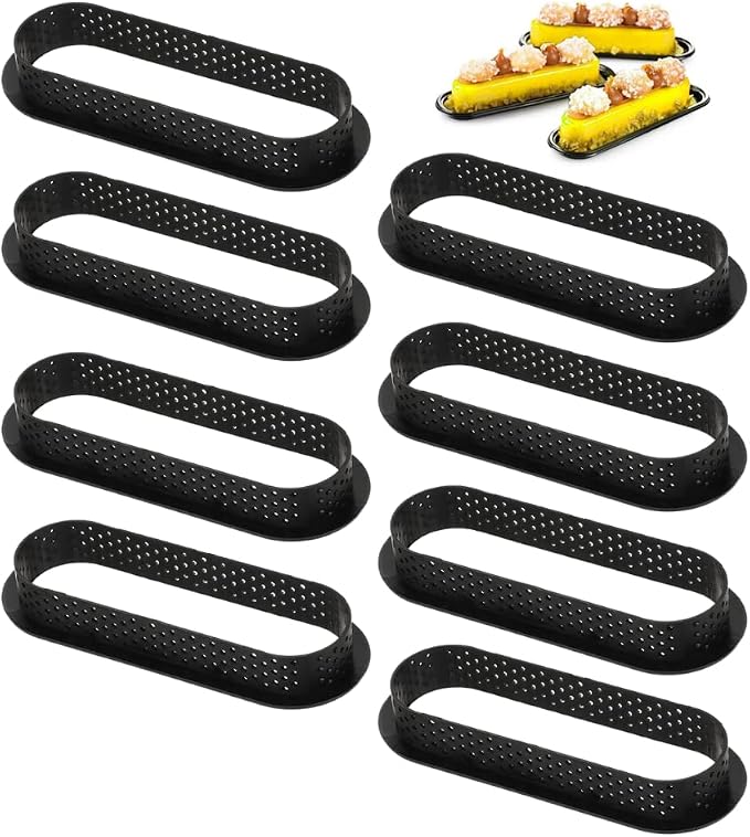 Round Tart Rings Tart Bottom Tower Cake Ring Mold Non Stick Perforated Tart Rings for Mousse Cheese Cake Muffin Pie Kitchen Baking Tart Molds (Oval)