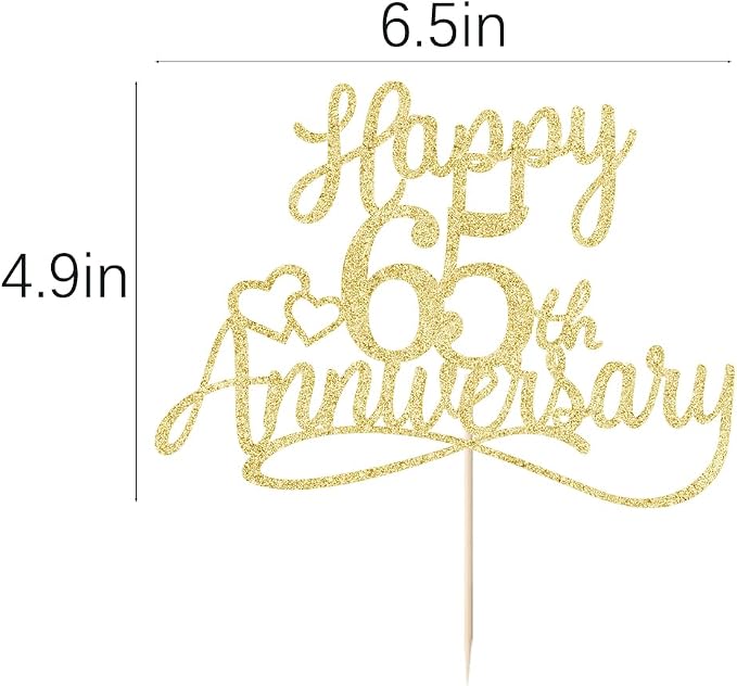Sleyberoy Glitter Happy 65th Anniversary Cake Toppers -Wedding Anniversary Party Decorations, 65th Wedding Anniversary, Company Anniversary Party, Birthday Party Decorations