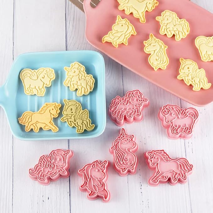 6 Pieces Cute Uncorn Cookie Cutters Set Plastic Unicorn Shape Cookie Stamps Cookie Mould Press Unicorn Cookie Mould Set Baking Kitchen Tools (Unicorn 0209)