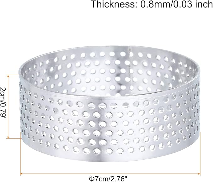 HARFINGTON 6Pcs Stainless Steel Tarts Rings 2.8" Perforated Metal Circle Baking Dessert Mousse Round Cake Ring Non Stick for Home Kitchen Food Cheese Making Tool