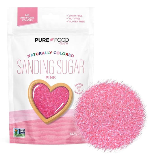 Pure Food Dye Free Pink Sanding Sugar, 5 oz | Naturally Colored Decorating Sugar Sprinkles | Colored Sugar | Great for Baking and Decorating