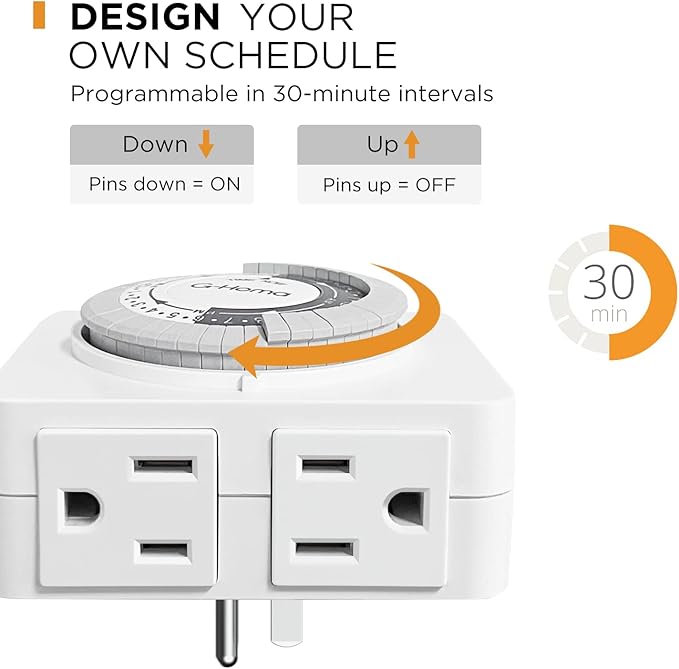 G-Homa Timer Outlet Electric Indoor with 2 Grounded Outlet,Plug-in 24-Hour Mechanical Timers,Daily On/Off Cycle,Energy Saving for Lamps, Seasonal, Christmas Lights and Holiday Decorations (4 Pack)