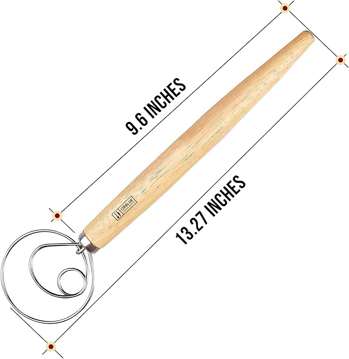 ORBLUE Premium Danish Dough Whisk - Dutch Whisk with Stainless Steel Ring - Danish Whisk for Bread, Pastry or Pizza Dough, 13-inch 2-PACK