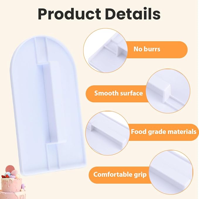 2Pcs White Plastic Fondant Smoother Tool Set Icing Scraper with Handle for Cake Decorating and Surface Smoothing