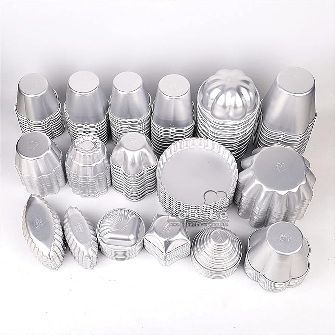 10pcs per lot Various Design Fluted Edge Wavy Flower Cup Boat Round Shape Aluminium Tart Mould Jelly Pudding Cup Cupcake Mold Baking (C22)
