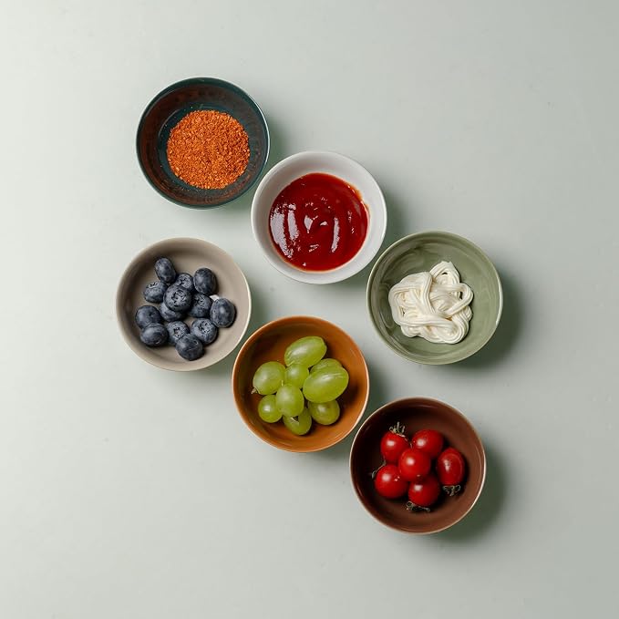 Ceramic Pinch Bowl Set of 6, 3.4 oz Small Prep Bowls for Spices, Condiments, Sauces
