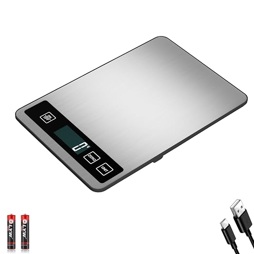 33lb/15kg Digital Kitchen Scale, Food Scale, High Capacity Weight Grams and Ounces for Baking Cooking and Meal Prep, 6 Units with Tare Function, LCD Display, Type-C Charging USB Rechargeable