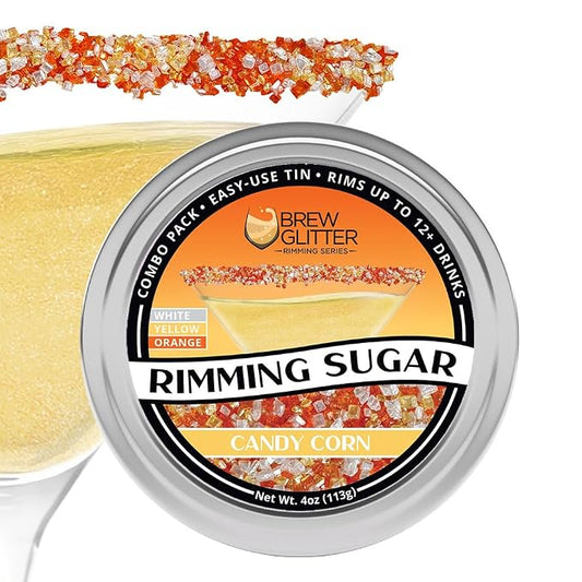 Brew Glitter - Orange, Yellow and White Rimming Sugar (4oz, 1x Bar Tin) Cocktail Garnish for Mixed Drinks & Refreshments