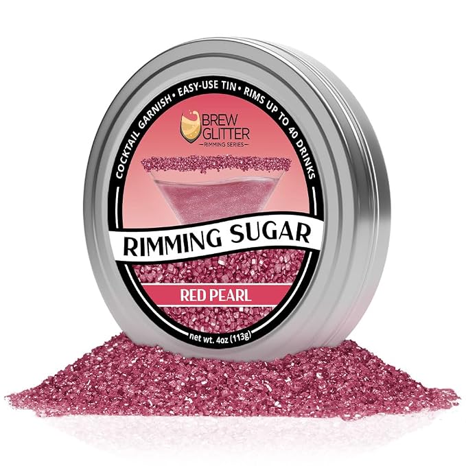 Brew Glitter - Red Rimming Sugar (4oz, 1x Bar Tin) Cocktail Garnish for Mixed Drinks & Refreshments