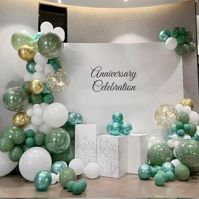 MEBAY Sage Green Balloon Arch Kit, 166Pcs Olive Green White Gold Balloons Garland for Baby Shower Birthday Wedding Jungle Safari Party Decoration