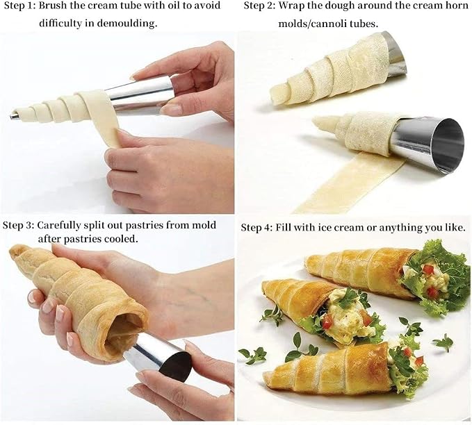 10 Pack Large Cream Horn Forms 5-inch, Non-stick Horns Pastry Mould Croissant Baking Forms for Baking Croissants Bead, Chocolate Croissant, Brioche Rolls, Ice Cream Cone Party Dessert