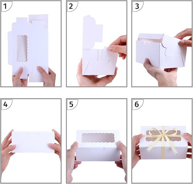 65 PCS White Bakery Boxes with Window - 6.29x3.54x2.95 Inches Small Bakery, Cookie, Pastry, Cupcake, Candy,Cake, Treat, Dessert Boxes, Small Gift Boxes for Party, Business(White)