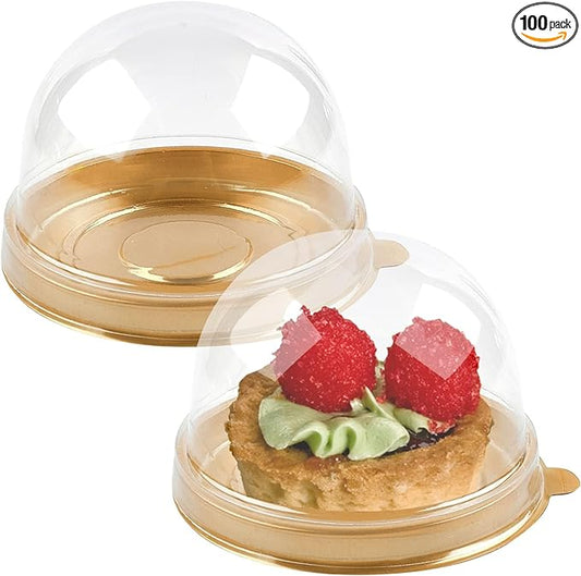 TOFLEN 100Pcs Mini Cake Containers with Clear Dome Lids for Mini Desserts Cupcake, Cheesecake, Cocoa Bomb, Strawberry, Mooncake