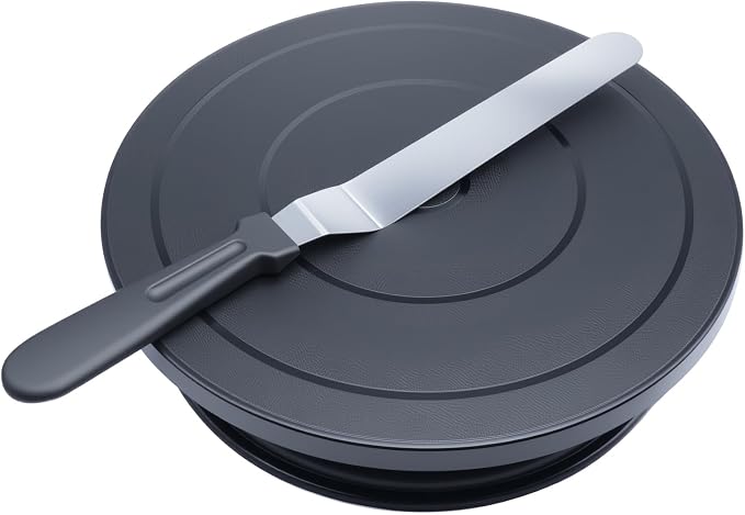 1 Set Cake Decorating Turntable Kit Cake Turntable with 1Frosting Angled Spatula 3 Icing Smoother Scrapers 1Cake Pad (Black)