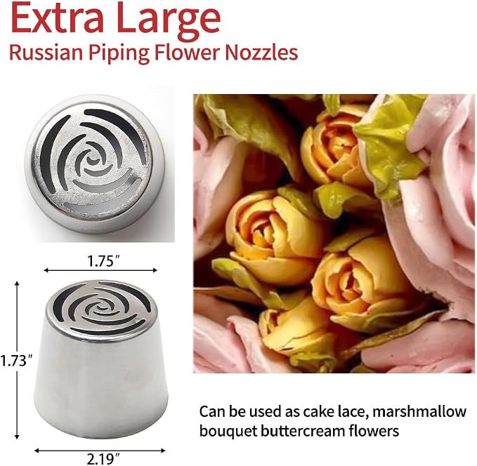 Extra Large Russian Piping Tips - Stainless Steel Flower Nozzles Set for Cake Decorating, Rose & Floral Icing Tips for Cupcakes, Cookies Professional Baking Tools (XXL, Style 13)