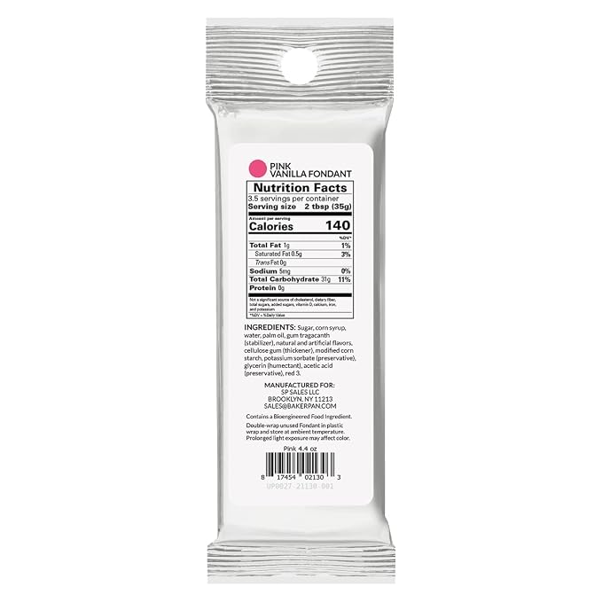 Bakerpan Premium Rolled Pink Fondant for Cake Decorating, Vanilla Flavor - 4.4 Ounces (Made in USA)