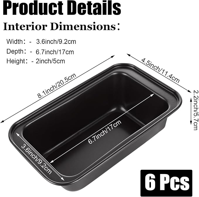 QTLCOHD 6 Pack 6" x 3" Bread Loaf Pans | Non stick Carbon Steel Bread Pans for Baking Homemade Bread