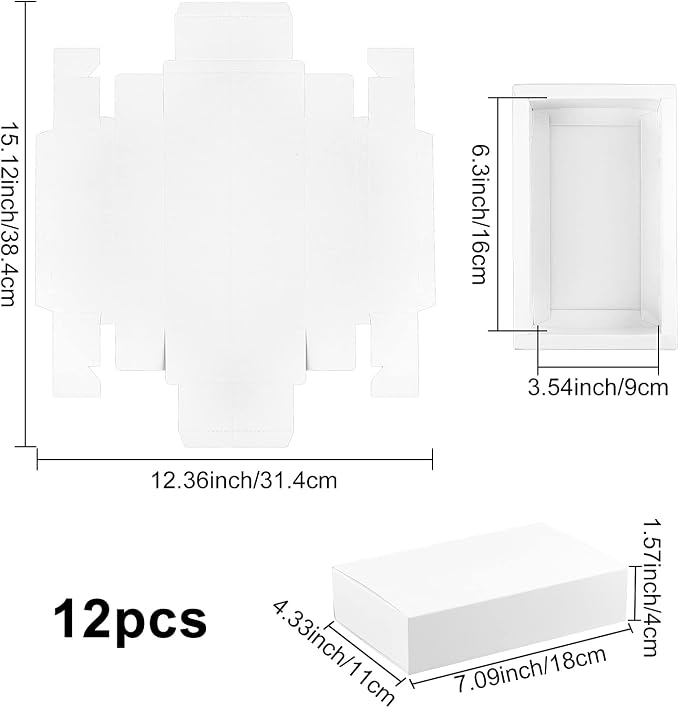 BENECREAT 12pcs White Kraft Paper Drawer Box, 6.2x3.5x1.5inch Cardboard Present Boxes for Crafting Cupcake, Birthday, Bridesmaid Proposal and Graduation
