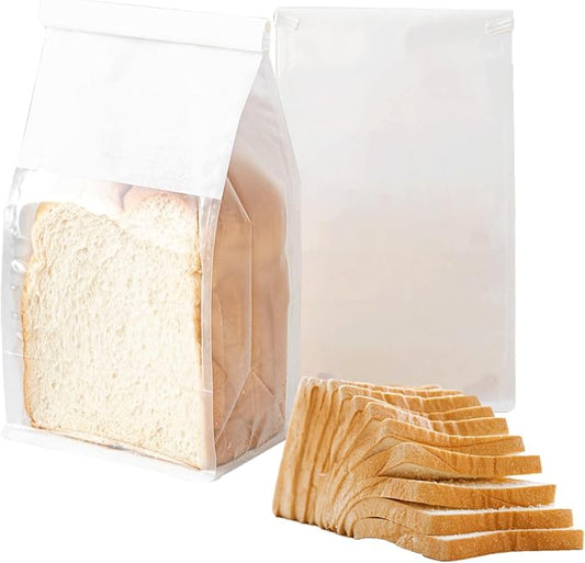 50 Pcs Bread Bags for Homemade Breads, 5.1 x 3.9 x 11 Inch Small White Bakery Bags with Tin Tie, Cotton Paper Loaf Bag, Storage Packing Bag with Clear Window