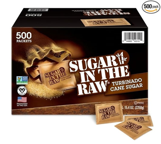 Sugar inthe Raw! - Bulk 500 Pack | Natural Turbinado Cane Sugar | Perfect for Coffee, Baking & More! By MOOCHI Packaging Custom Bundled by MOOCHI