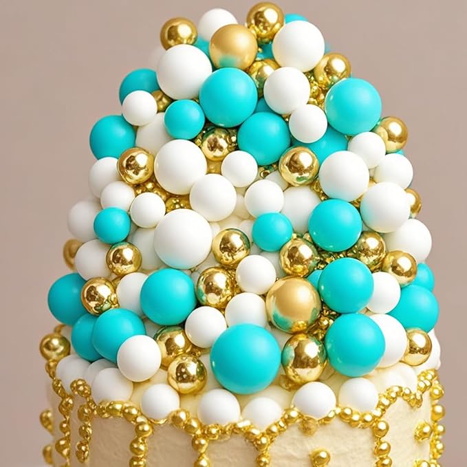 Edible Blue White and Gold Pearl Sprinkles 142g/5.01oz Mixed Color Size Pearl Sprinkles for Cake Decorating Candy Baking Decorations and Cookie Decorating for Wedding Parties Christmas