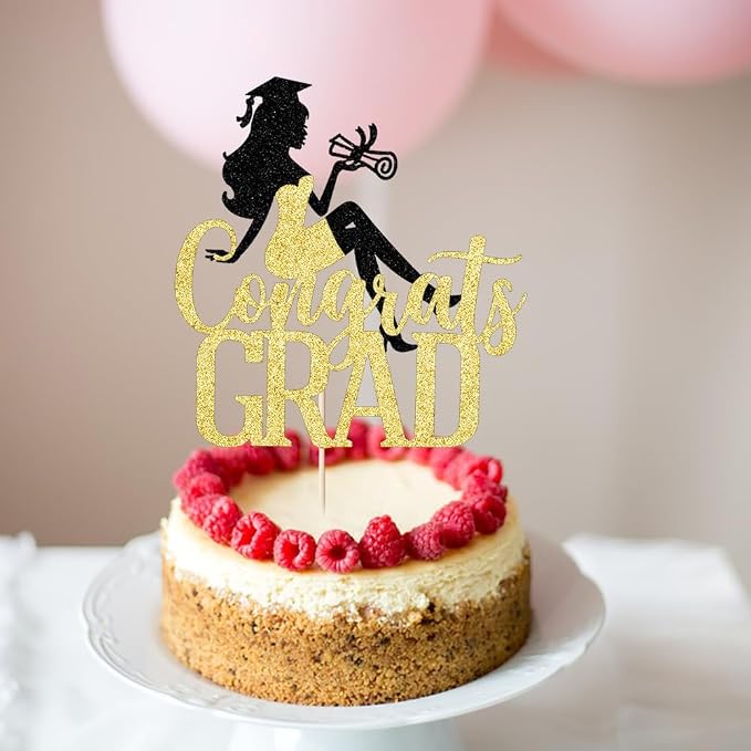 Congrats Grad Cake Topper,2026 Girl Graduation Cake Topper, Congrats Grad Decorations,2026 High School/College/Senior Graduation Party Decorations Supplies (Black gold)