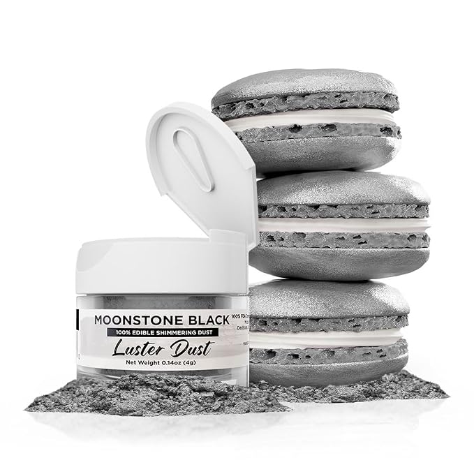 Luster Dust - Moonstone Black (4g 1x Jar) | Edible Vegan Dust & Paint for Cake Decorating, Ice Cream, Desserts, Cocktails and Beverages by Bakell