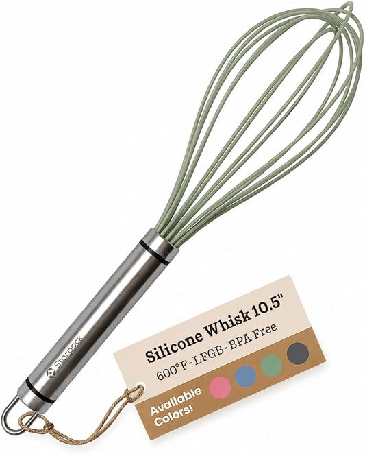 Starpack 'Whip it Good' Silicone Whisk for Nonstick Cookware - Non Scratch, 10.5" Whisk Heat Resistant 600°F - Kitchen Whisks for Cooking, Baking & Stirring - Silicone Coated Durable Rubber Egg Whisks