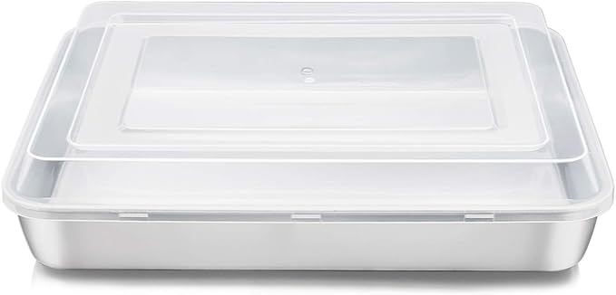 E-far Stainless Steel Baking Pan with Lid, 12⅓ x 9¾ x 2 Inch Rectangle Sheet Cake Pans with Covers Bakeware for Cakes Brownies Casseroles, Non-toxic & Healthy, Heavy Duty & Dishwasher Safe