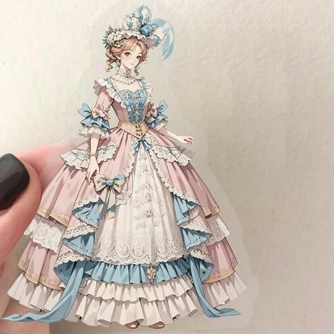 50 Pcs PET Transparent Princess Gown Stickers, Waterproof Vinyl Elegant Dress Decals for Laptop Skateboard Luggage, Colorful Ball Gown Stickers Gift for Kids Teens Adults(Princess)