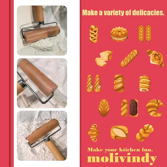 Small Rolling Pin, Wooden Dough Roller, Non-Stick Pizza Roller, Dough Baker Roller Set for Home Kitchen Baking Cooking.