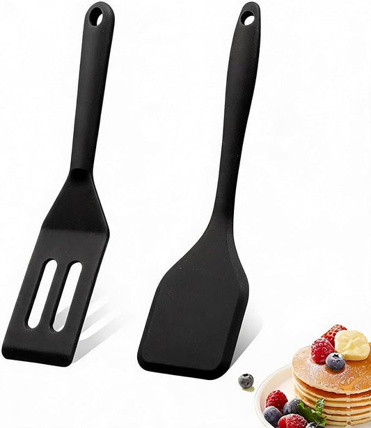 （2 Pack） Heat-Resistant Flexible Silicone Spatula for Baking, Cooking, Small Silicone Spatula Kitchen Utensils for Cookies & Brownies, Mini Rubber Spatulas for Nonstick Cookware (Black)