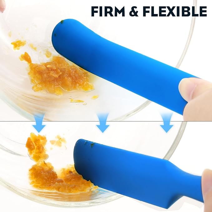 3pcs Silicone Jar Spatulas 10in Long Skinny Heat-Resistant, Narrow Spatula Set for Scraping Peanut Butter, Sourdough, Jam in Small Containers, Blenders & Baking (Black & Red & Blue)