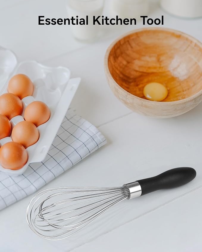 Anyongora 10 Inch Whisk, Sturdy Stainless Steel Wire Whisk with Non-Slip Grip - Dishwasher Safe & Rust Resistant Kitchen Tool for Cooking, Blending, Whisking & Mixing Batter