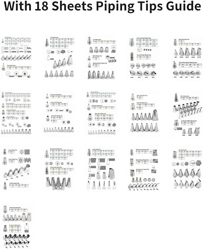 Piping Tips Practice Board Guide Paper Sheets 250+ Cake Decorating Tips Techniques Tutorial Patterns 74 Sheets/Set