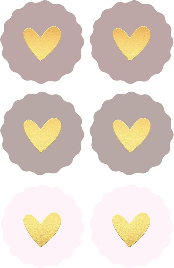 60 Pcs Heart-Shaped Gold Foil Love Stickers, 2 inch Wavy Edge Seals | gold foil love stickers for handmade packaging, envelopes, gift boxes, mailers, wedding invitation and party favors.