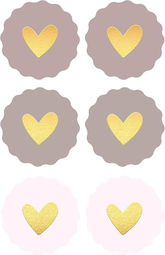 120 Pcs Gold Foil Love Stickers, 2 inch Wavy Edge Seals Decals Circular | gold foil love stickers for handmade packaging, envelopes, gift boxes, mailers, wedding invitation and party favors.