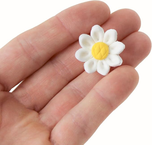 36 Count Edible Daisy Cake Decorations, Mini Edible Flowers, White & Yellow Sugar Flowers, Daisy Cupcake Toppers for Cakes & Cupcakes, Edible Cake Decorations, Global Sugar Art (3/4 Inch)