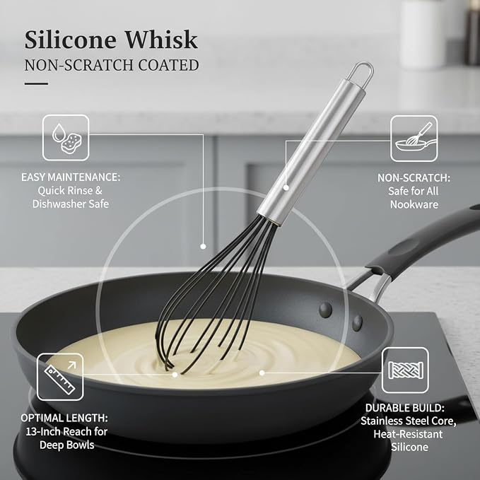 Mix Batters and Sauces with This 13-Inch Silicone Whisk Featuring Coated Wires