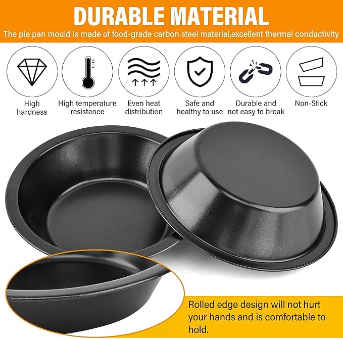 12pcs 5inch Desserts Black Tarts For Baking Round Tin, Mini Pie Pan Carbon Steel(Black)